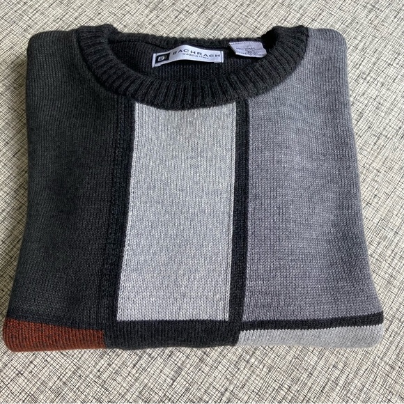 Bachrach Color block Knit Sweater Mens Sz Lg Grey Black Blue Red Wool Made Italy - Picture 9 of 9